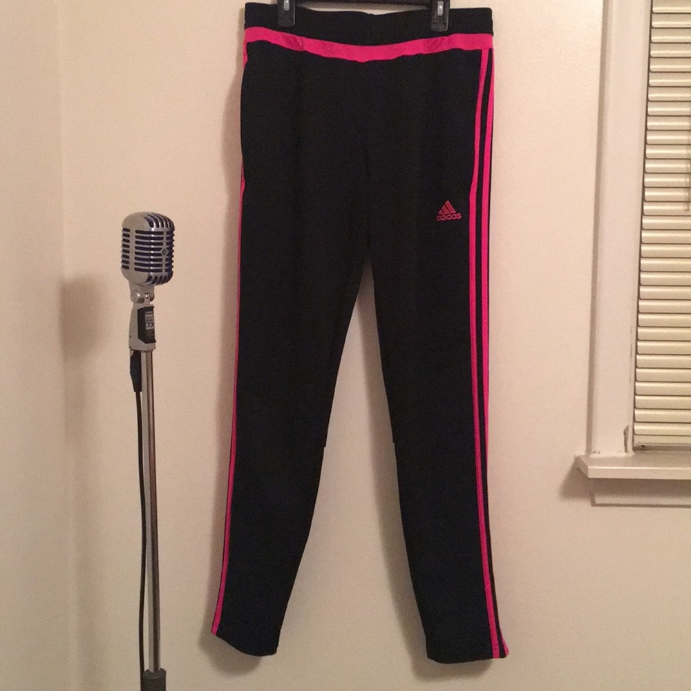 Pink striped adidas pants